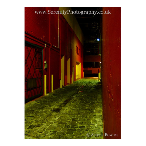 Red walls, yellow doors, cobbled streets. Sydney Australia.